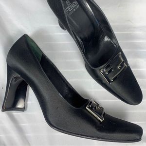 Fendi Satin Block Logo Heels